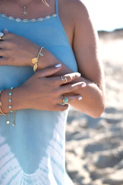 Bague pierre ronde or aqua